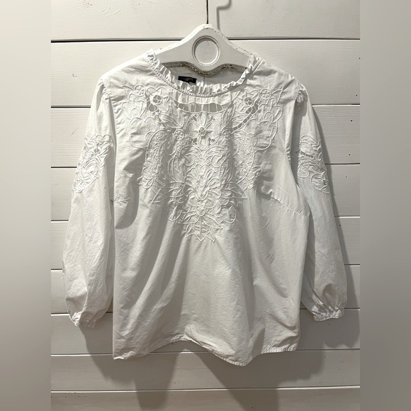 🤍TALBOTS White Embroidered Cotton Blouse – Size 2X - Picture 1 of 11
